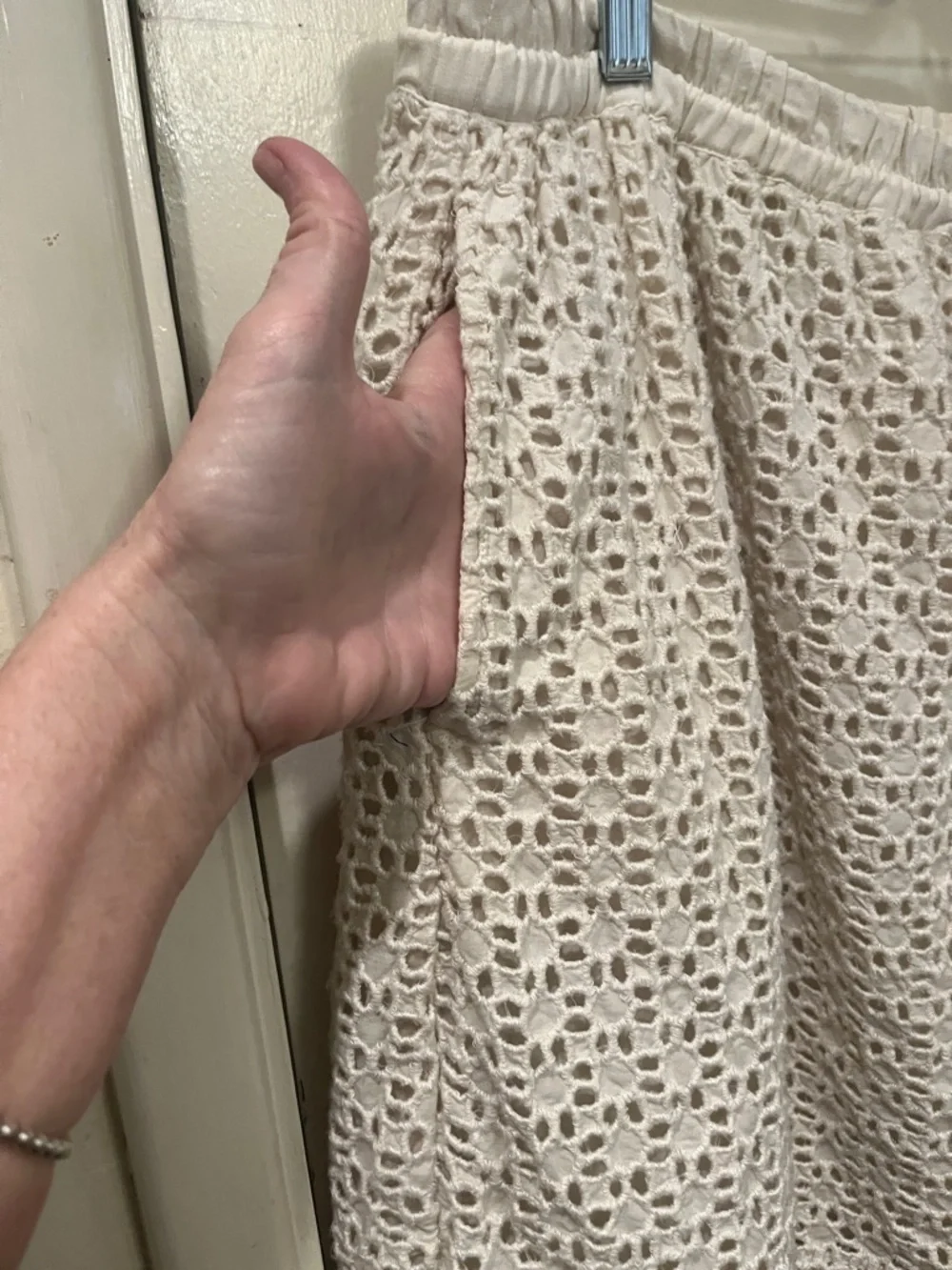 Lucky Brand Cream Crochet Skirt with Elastic Waist & Pockets